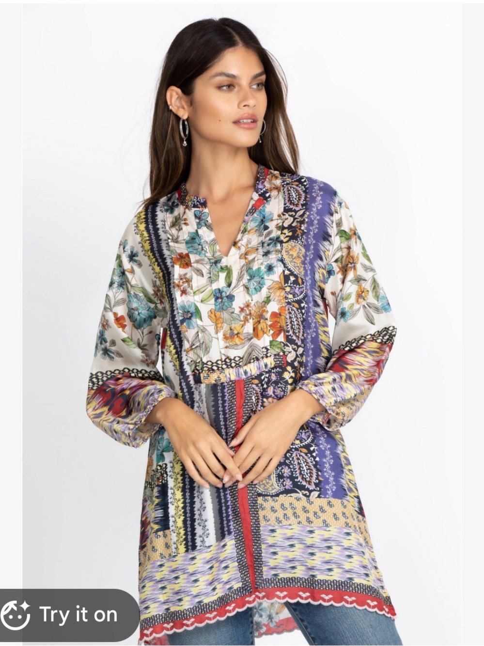 Johnny Was BETZY KHALANI TUNIC top 100% silk size large